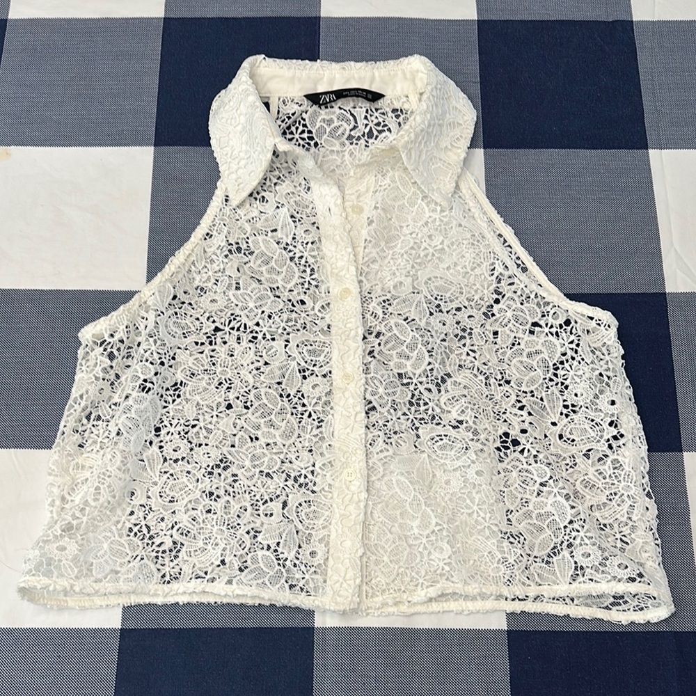 ZARA Crop Button Down Blouse